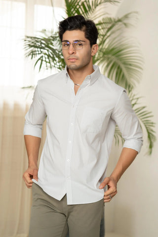 Minus One Men’s White Striped Organic Cotton Shirt – Button-Down Collar | Regular Fit Minus One