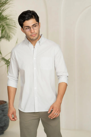 Minus One Men’s White Striped Organic Cotton Shirt – Button-Down Collar | Regular Fit Minus One