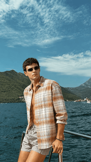 Mustard Checkered Cotton Shirt – Loose Fit, Full Sleeves