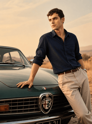 Navy Blue Oxford Organic Cotton Shirt – Regular Fit, Full Sleeves