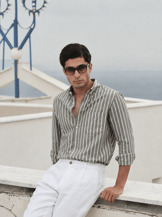 Olive Striped Organic Cotton Shirt – Regular Fit