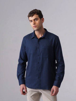 Navy Blue Oxford Organic Cotton Shirt – Regular Fit, Full Sleeves