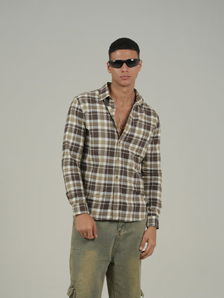 Brown Checked Cotton Shirt – Regular Fit