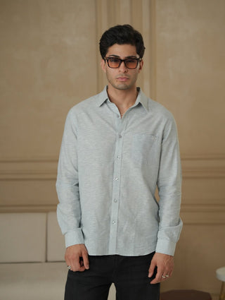Light Blue Linen Blend Shirt – Regular Fit