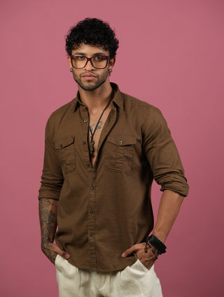 Full Sleeve Safari Shirt – Khaki Brown
