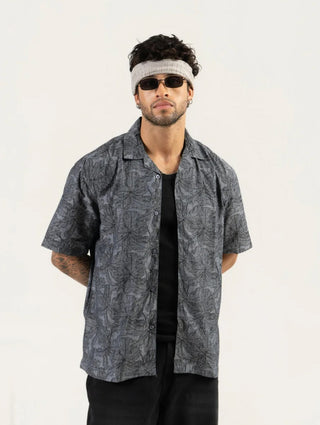 Printed Cuban Collar Shirt – Loose Fit Short Sleeve