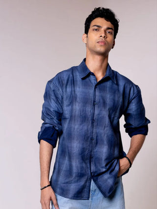 Blue Checked Oversized Reversible Corduroy Shirt