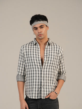 Grey Checkered Cotton Shirt – Full Sleeve, Regular Fit