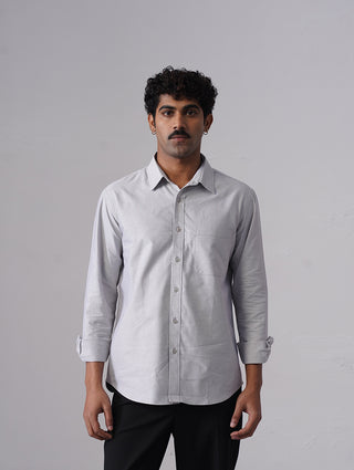 Grey Oxford Cotton Shirt – Regular Fit, Full Sleeves