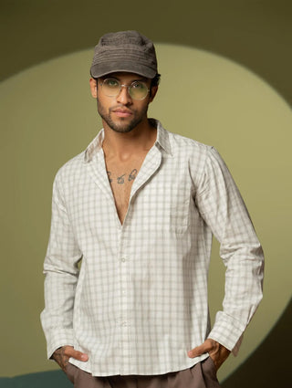 White Checkered Cotton Shirt – Full Sleeve, Regular Fit