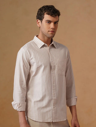 Lilac Striped Cotton Shirt – Regular Fit, Full Sleeves