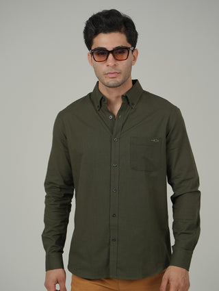 Organic Olive Oxford Cotton Shirt – Regular Fit