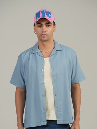 Powder Blue Half Sleeve Cuban Collar Shirt – Loose Fit