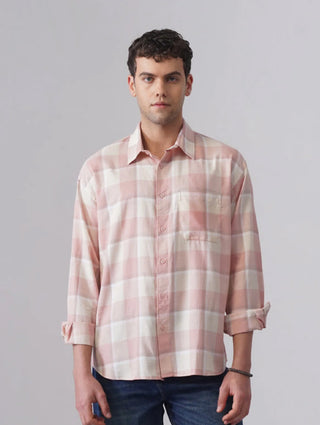 Pink Checkered Cotton Shirt – Loose Fit, Full Sleeves