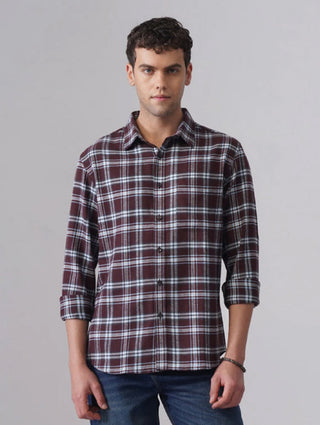 Maroon Checkered Brushed Cotton Shirt – Regular Fit, Full Sleeves