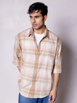 Beige Checked Collar Shirt