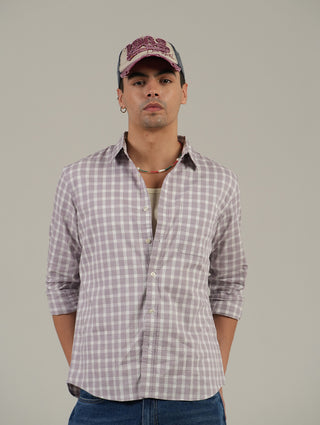 Lavender Checkered Cotton Shirt – Full Sleeve, Regular Fit