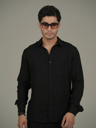 Black Linen Blend Shirt – Regular Fit