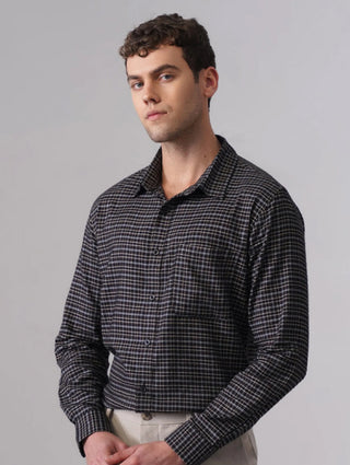 Black & White Brushed Organic Cotton Shirt – Regular Fit, Full Sleeves