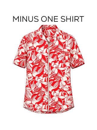 Printed Red Cuban Collar Shirt- Loose Fit