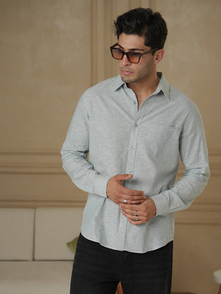 Light Blue Linen Blend Shirt – Regular Fit