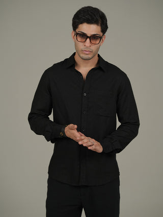 Black Linen Blend Shirt – Regular Fit
