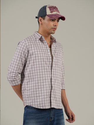 Lavender Checkered Cotton Shirt – Full Sleeve, Regular Fit