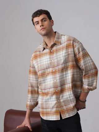 Mustard Checkered Cotton Shirt – Loose Fit, Full Sleeves