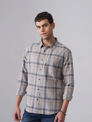 Blue Checkered Cotton Shirt – Regular Fit, Full Sleeves