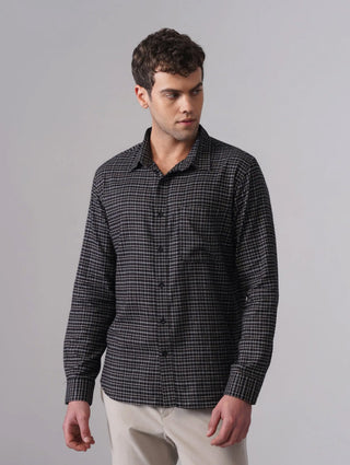 Black & White Brushed Organic Cotton Shirt – Regular Fit, Full Sleeves