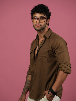 Full Sleeve Safari Shirt – Khaki Brown