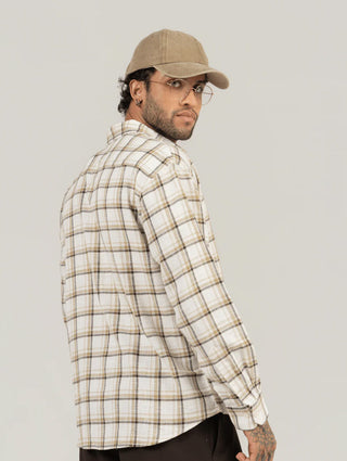 Brown Checkered Cotton Shirt – Full Sleeve, Loose Fit