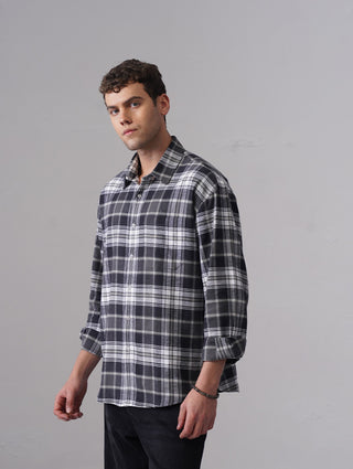 Grey Checkered Cotton Shirt – Loose Fit, Full Sleeves