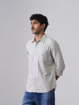 Black & White Checkered Viscose Cotton Shirt – Regular Fit, Full Sleeves