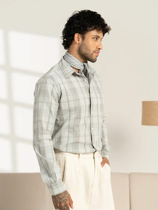 Grey Checked Cotton Shirt – Regular Fit, Full Sleeves