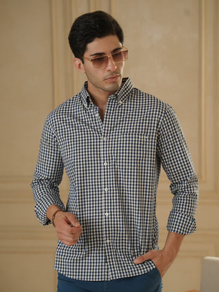 Blue Checkered Organic Cotton Shirt – Button-Down Collar | Regular Fit