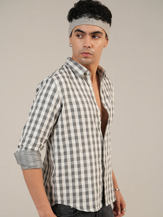 Grey Checkered Cotton Shirt – Full Sleeve, Regular Fit