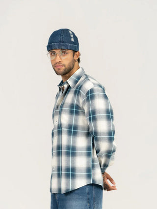 Blue Checkered Cotton Shirt – Full Sleeve, Loose Fit
