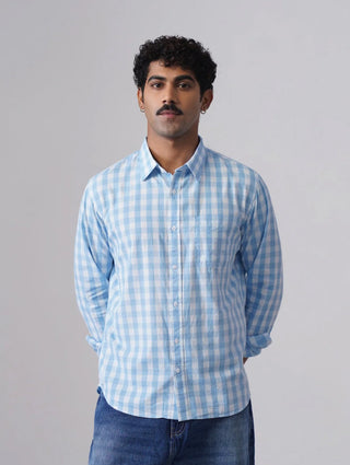 Blue Checkered Cotton Shirt – Regular Fit, Full Sleeves