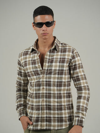 Brown Checked Cotton Shirt – Regular Fit
