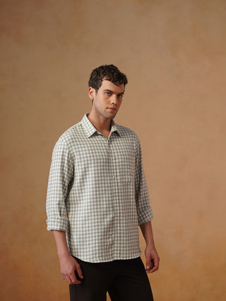 Green Gingham Brushed Cotton Shirt – Regular Fit, Full Sleeves