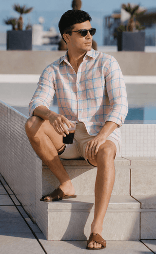 Pink Checked Cotton Shirt – Regular Fit, Full Sleeves