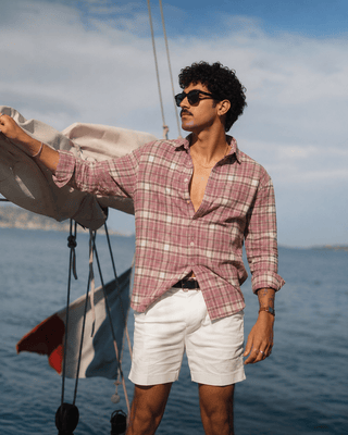 Pink Checkered Organic Cotton Shacket – Loose Fit, Full Sleeves