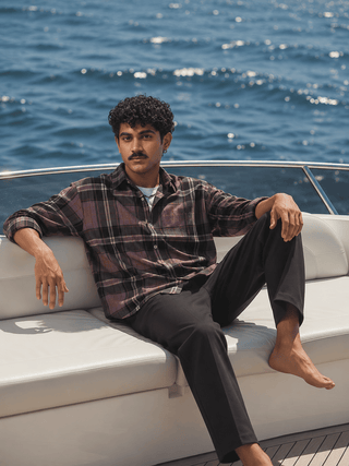 Purple Checkered Brushed Cotton Shacket – Loose Fit, Full Sleeves
