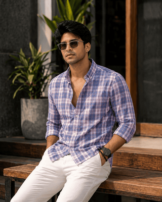 Regular Fit Blue Pink Checked Shirt