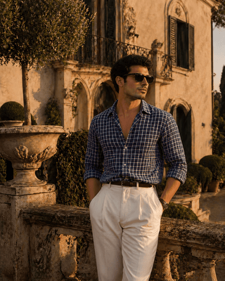 Regular fit Reversible Blue Checkered Shirt