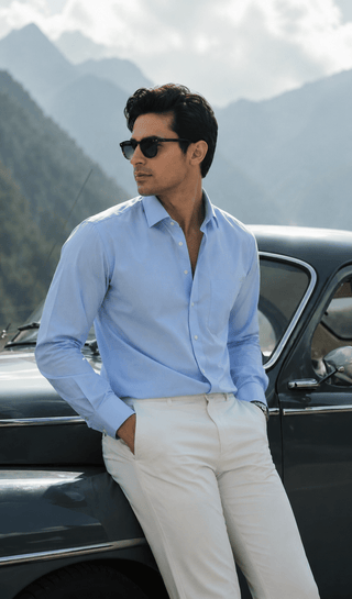 Slim Fit Full Sleeves Shirt- Blue