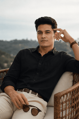 Slim Fit Full Sleeves Shirt- Black