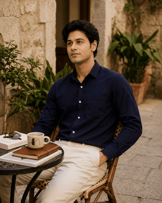 Slim Fit Full Sleeves Shirt-Dark Navy