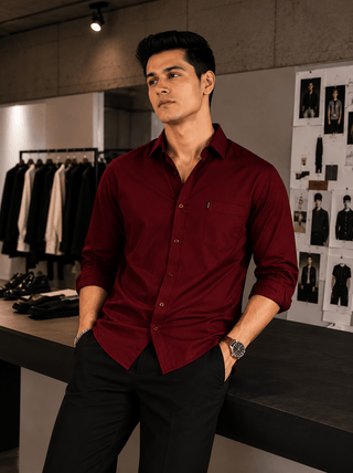 Slim Fit Full Sleeves Shirt-Maroon